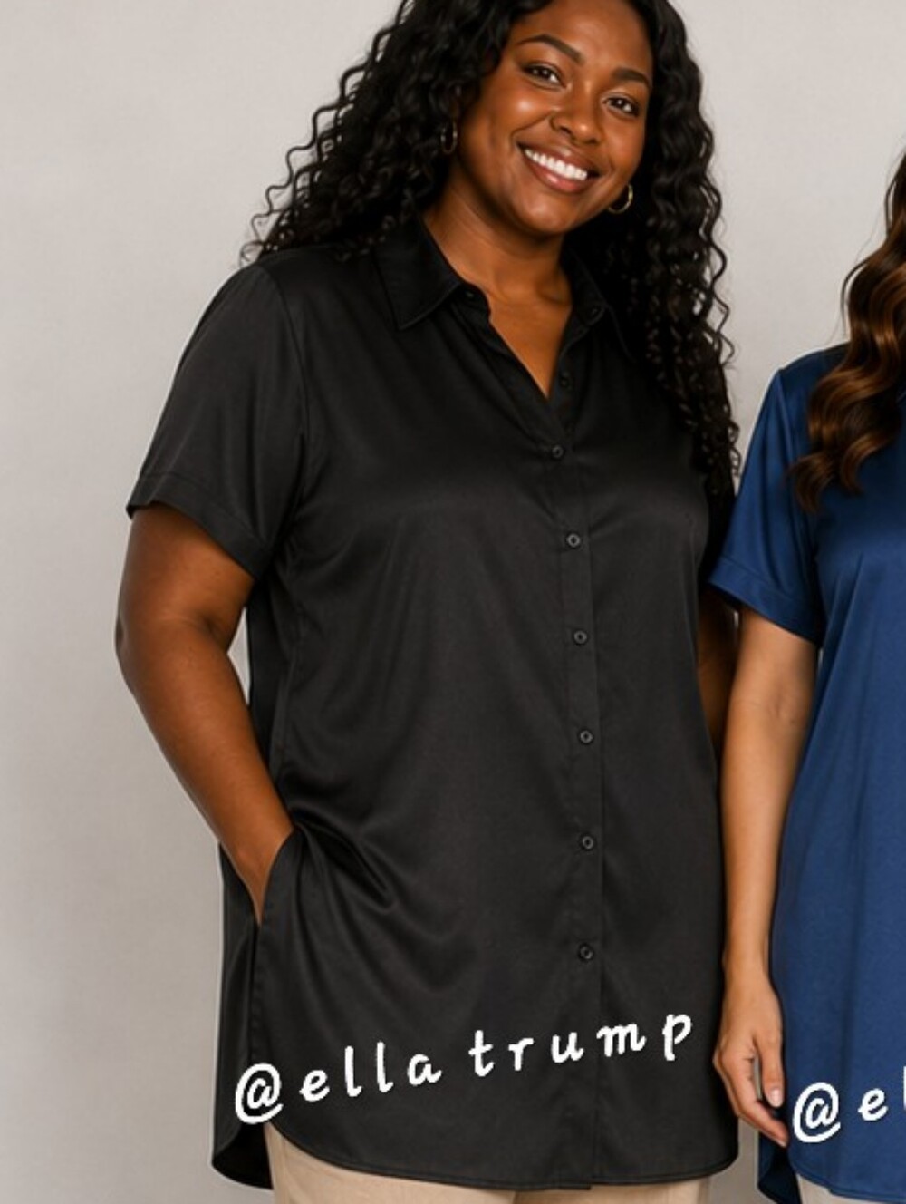 Only Necessities Peachskin Button Front Woman's Black 2X